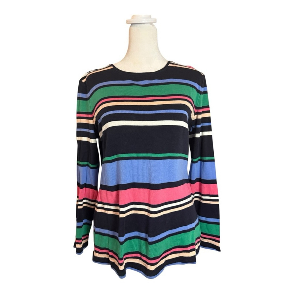Talbots Colorful Striped 100% Cotton Sweater Navy